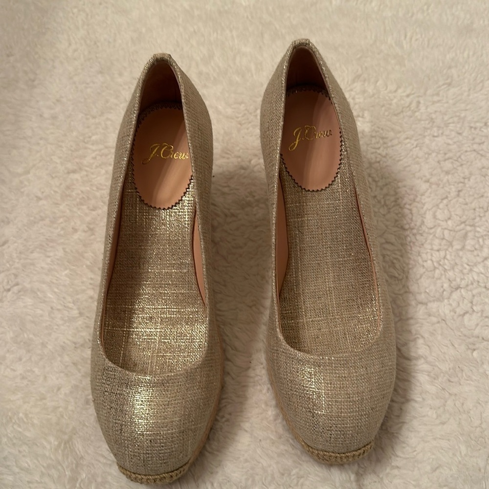 Brand new J Crew wedges. Gold